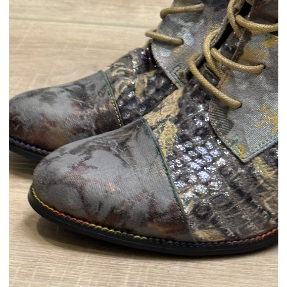 NEW L'ARTISTE SPRING STEP GRAY FLORAL PATCHWORK ANKLE BOOTS BOOTIES 38 US 7.5 8 - Picture 5 of 13